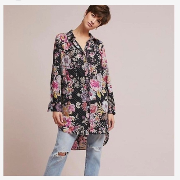 ANTHROPOLOGIE MAEVE AUTUMNAL FLORAL BUTTON-UP LONG SLEEVE TUNIC SHIRT - Picture 8 of 16